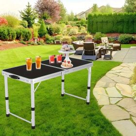 Multi functional aluminum folding table, 4 chairs - adjustable, 48 inches, expandable. Suitable for indoor/outdoor use. Courtyard gathering, foldable (5pcs(1 table+4 chairs): black)