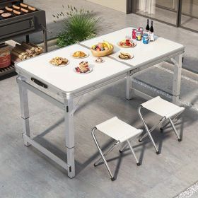 Multi functional aluminum folding table, 4 chairs - adjustable, 48 inches, expandable. Suitable for indoor/outdoor use. Courtyard gathering, foldable (5pcs(1 table+4 chairs): white)